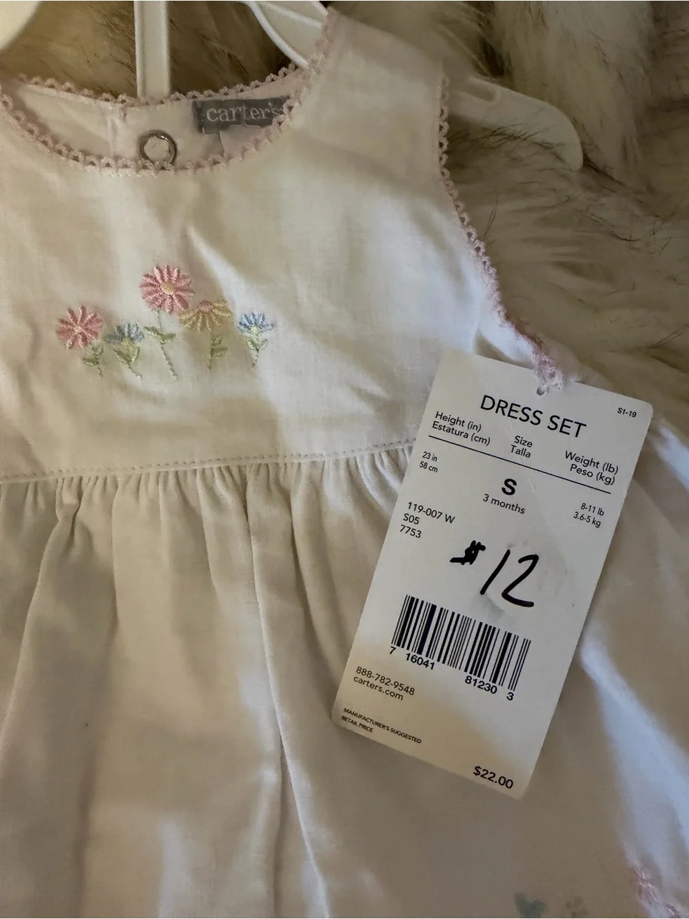 NWT Carter's White and Pink Embroidered Baby Dress